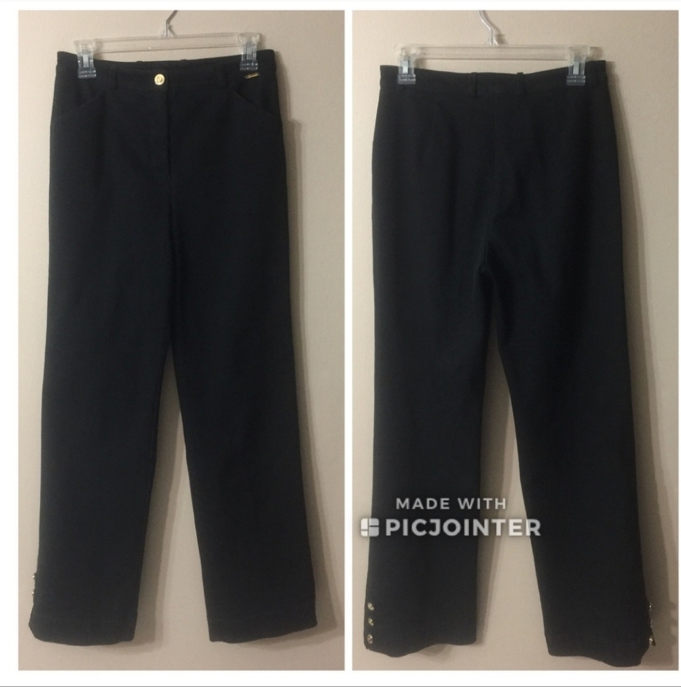 ST. JOHN SPORT Black Flat Front Twill Pants Side Button